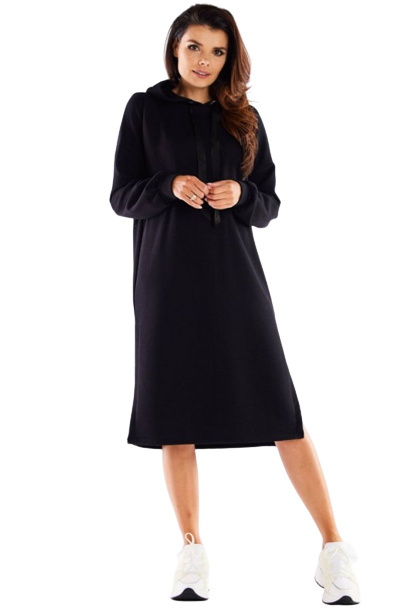 Sukienka midi oversize dresowa z kapturem długi rękaw czarna